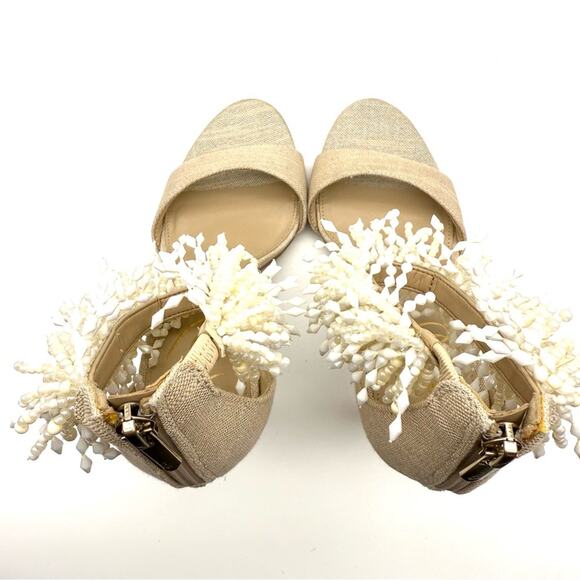 Sam Edelman Gillie Ankle Strap Sandal Heel Sand Linen Beaded 8 - Picture 8 of 11